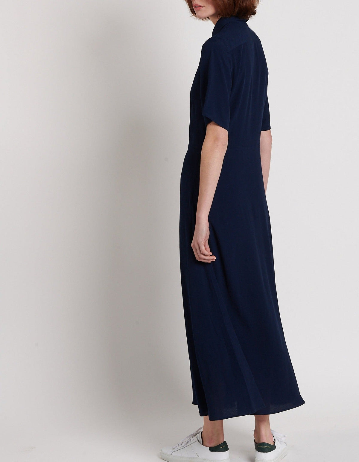 Lange Doorknoopjurk Korte Mouwen - Marineblauw - Dames