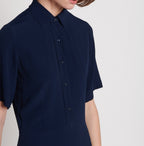 Lange Doorknoopjurk Korte Mouwen - Marineblauw - Dames