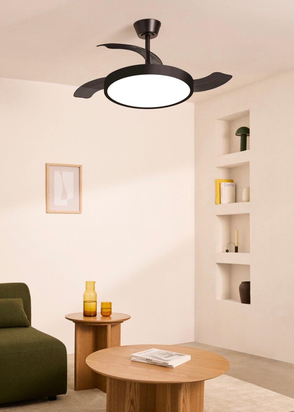 Wind Clear Studio - Ventilateur De Plafond 40W Silencieux Avec Pales Rétractables Et Lumière Led - Noir