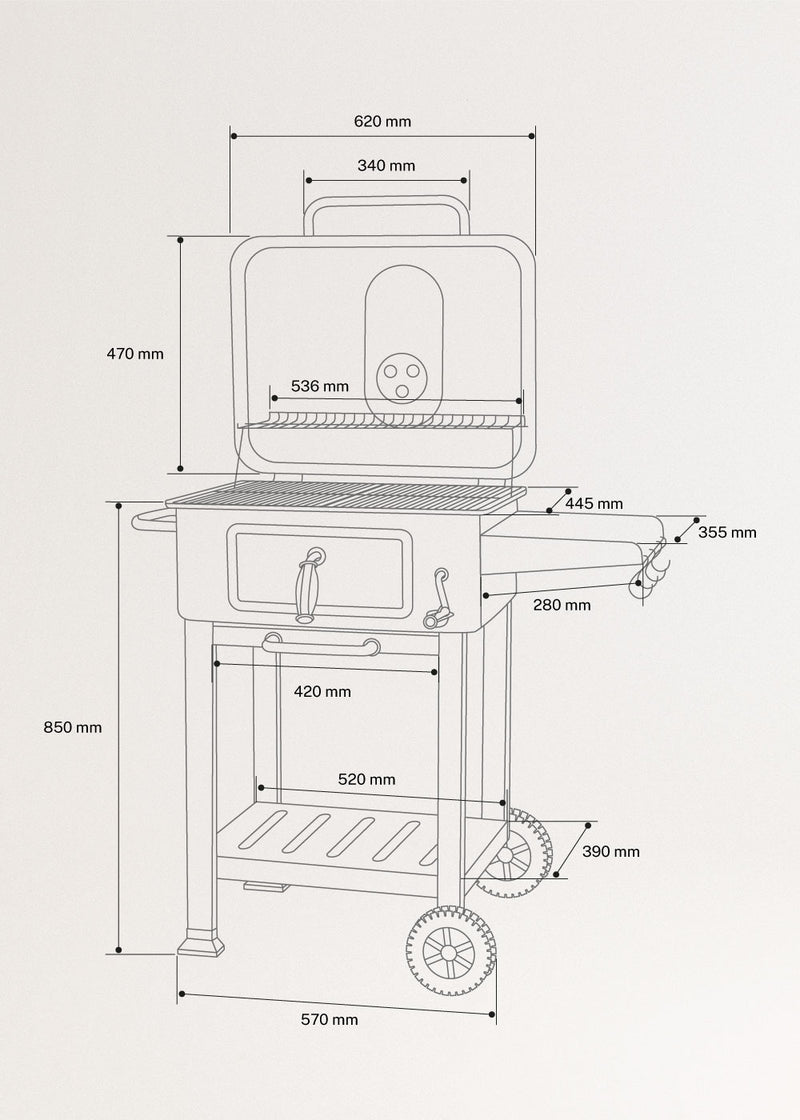 BBQ Smokey Pro - Barbecue Fumoir Au Charbon Avec Grille Réglable & Table D'Appoint - Exclusive