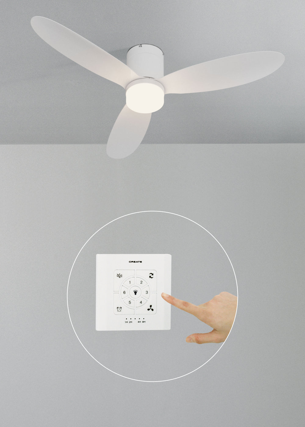 Wind Lite M - Ventilador De Techo Silencioso Para Interior Y Exterior - Con Luz Y Controlador De Pared - Blanco