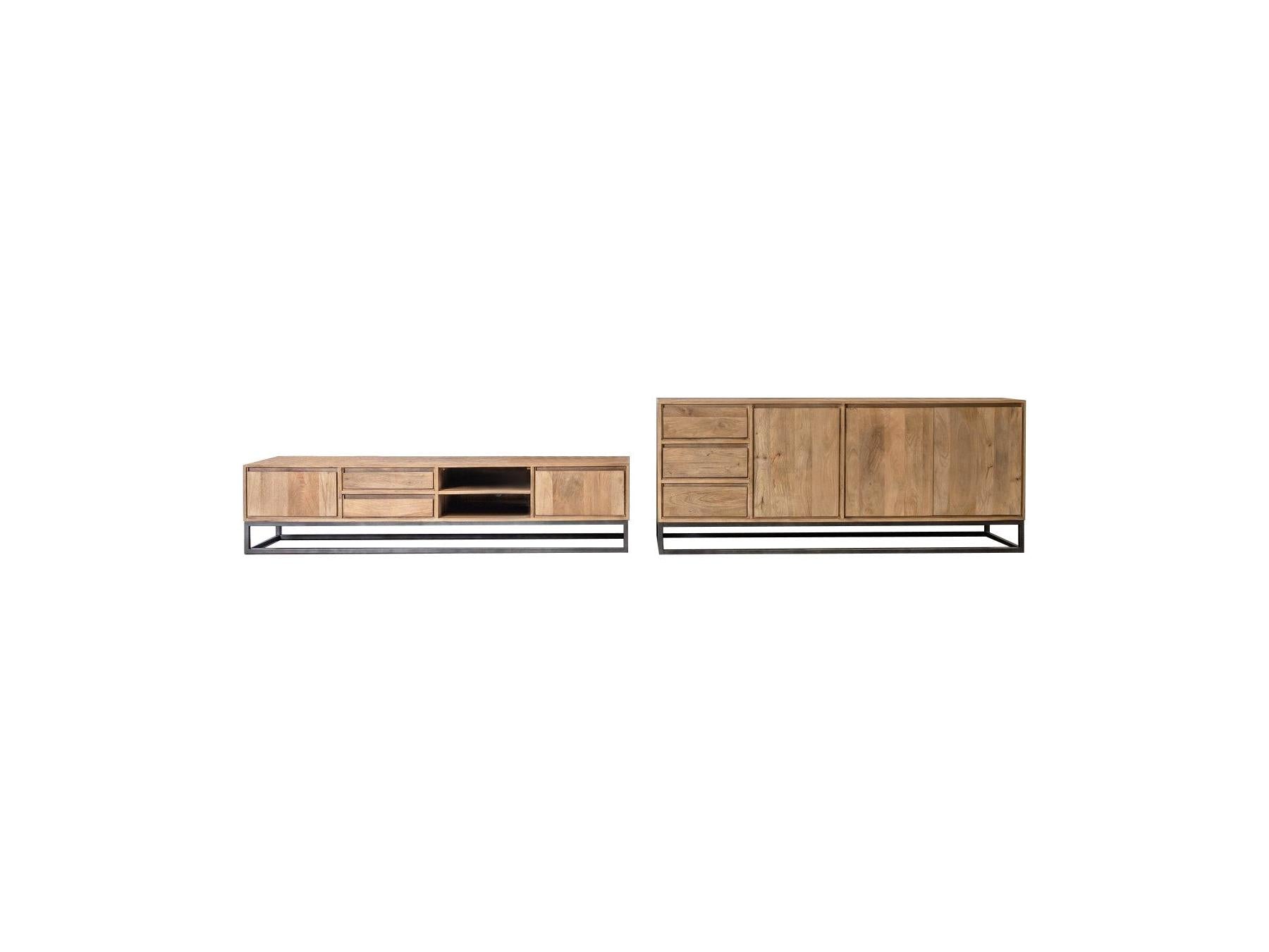 Bergerac - Ensemble Avec Buffet 190 Cm + Meuble Tv 200 Cm Bois Massif De Manguier