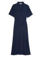 Lange Doorknoopjurk Korte Mouwen - Marineblauw - Dames