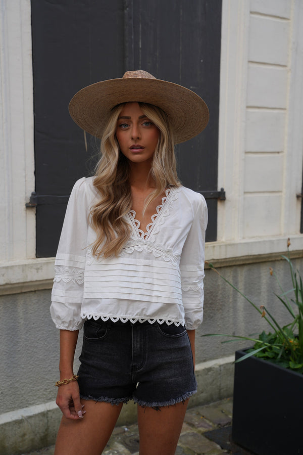 Cathy Embroidered Blouse - White