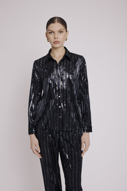 Long Sleeve Printed Shirt - Stripe Burnout Black