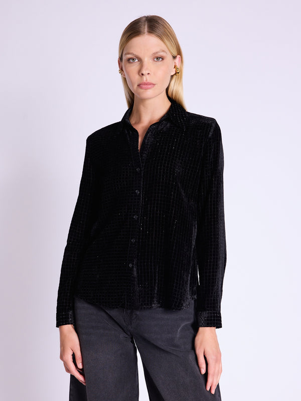 Long Sleeve Printed Shirt - Square Burnout Black