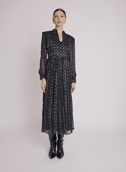 Berenice - Robe Longue Plastron Matelasse - Losali Print