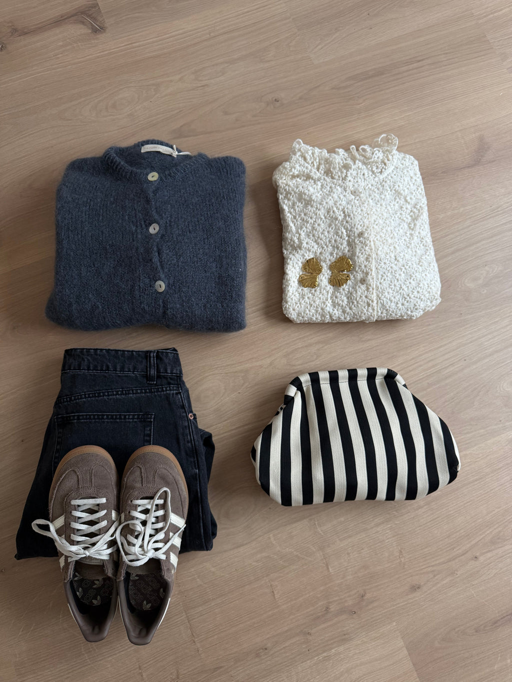 Black And White Lima Striped Clutch