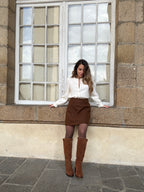 Lou chocolate wool-effect skirt
