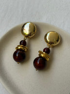 Pendientes Vintage - Cuentas Marrones Colgantes
