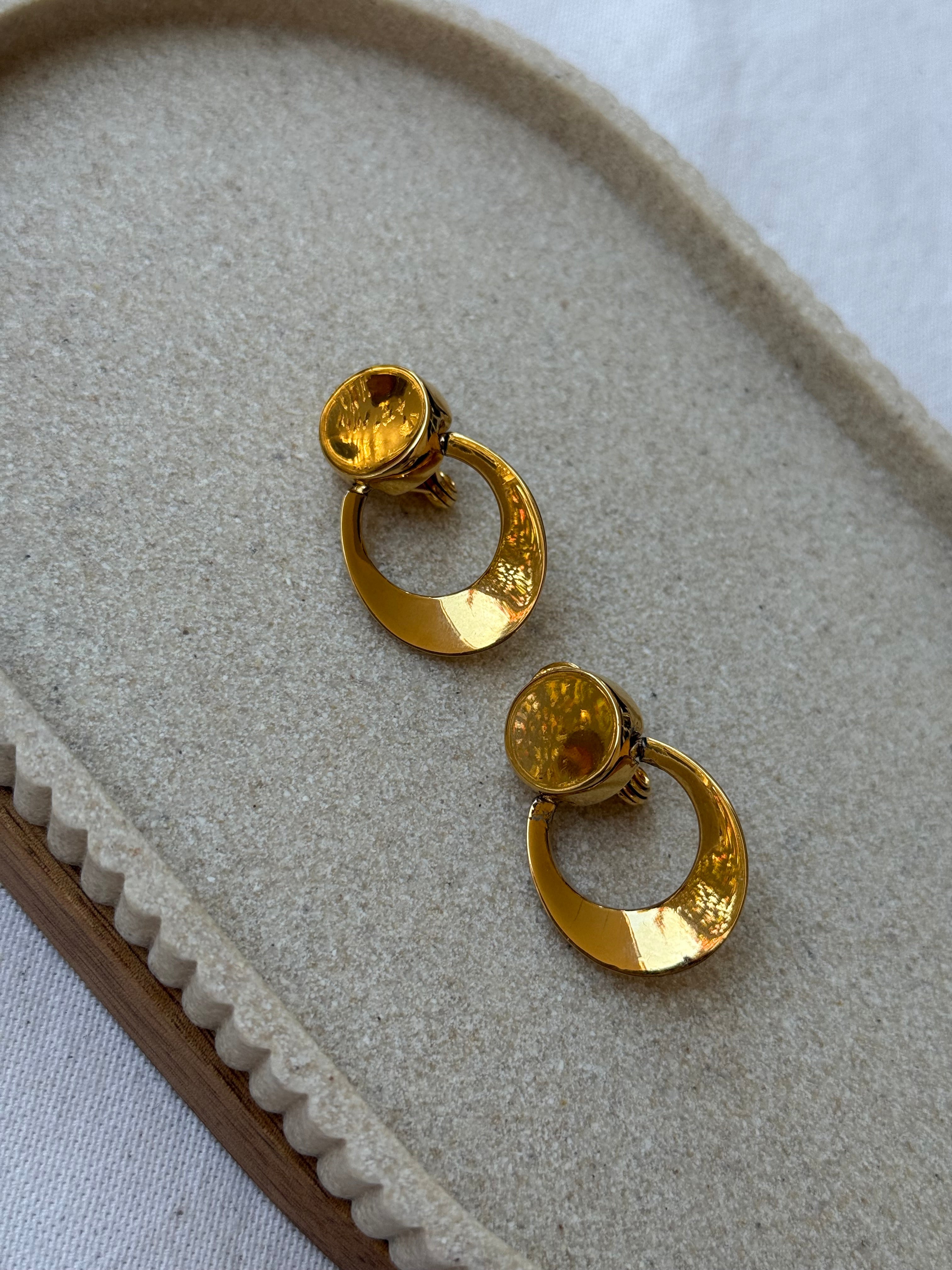 Vintage Monet Earrings - Suspended Gold Rings