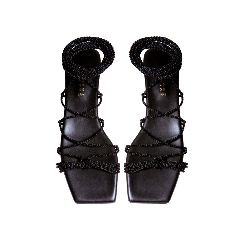 Ophilia Black Flat Lace-Up Sandal