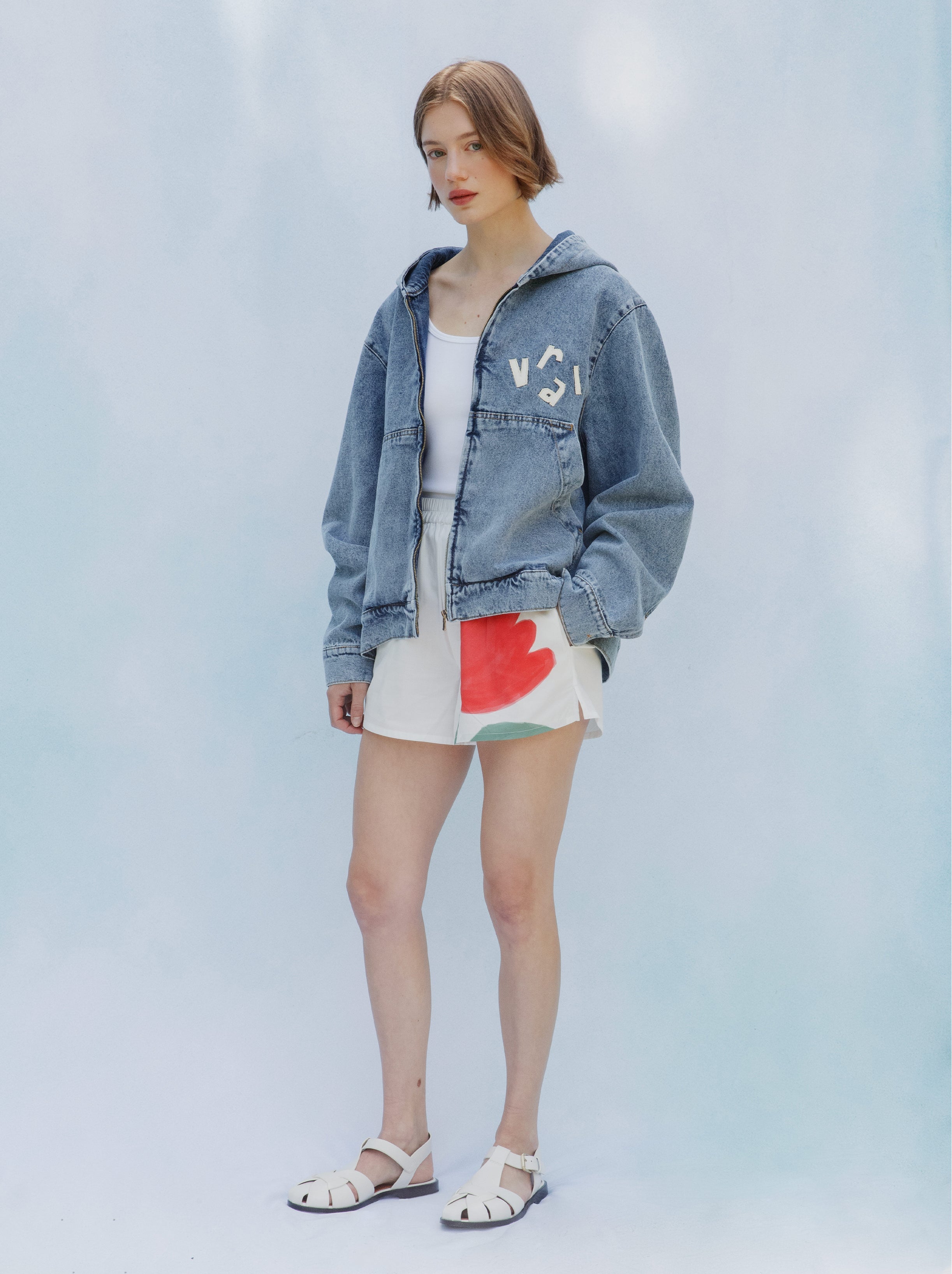 Veste À Capuche Unisexe Patch Denim Délavé