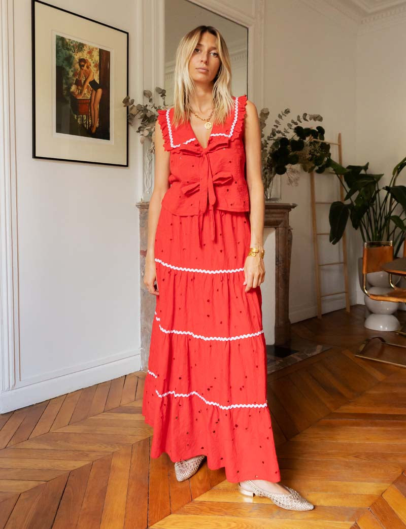 Top met borduursel rood Mosa