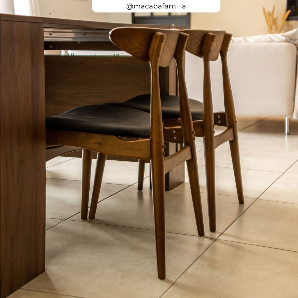 Josette - Set of 2 Chairs in Black Synthetic Leather and Rubberwood