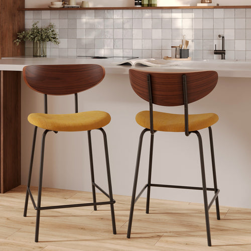 Jade - Lot De 2 Chaises Pour Îlot Central En Velours Côtelé Jaune