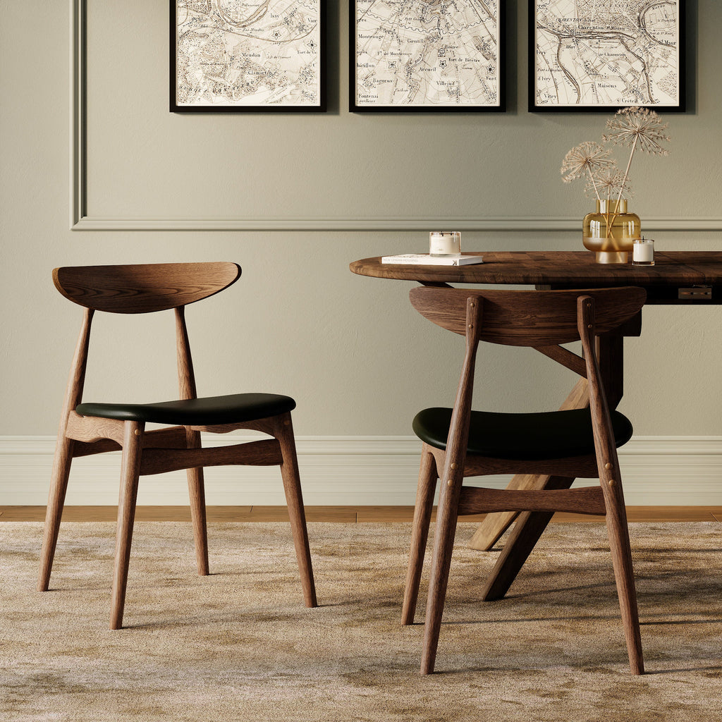 Josette - Set of 2 Chairs in Black Synthetic Leather and Rubberwood