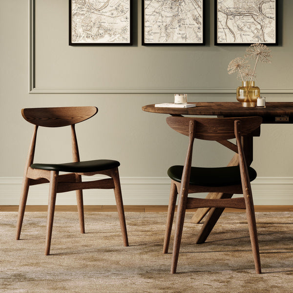 Josette - Set of 2 Chairs in Black Synthetic Leather and Rubberwood
