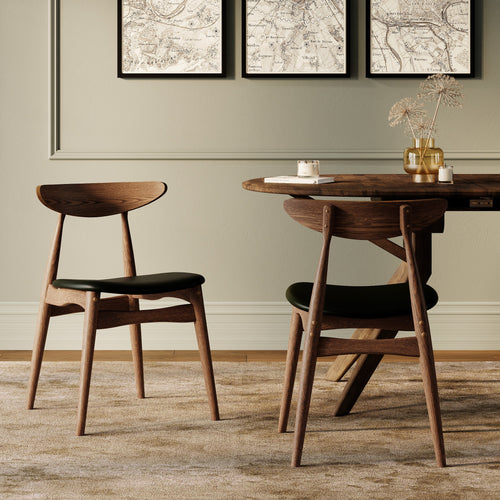 Josette - Lot De 2 Chaises En Cuir Synthétique Noir Et Bois D'Hévéa