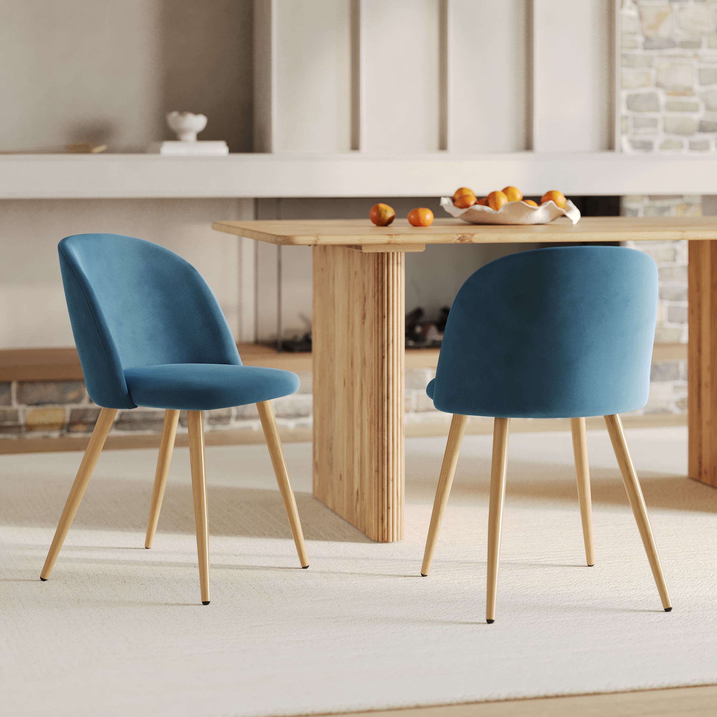 Cozy - Set of 2 Chairs in Blue Velvet and Metal Legs