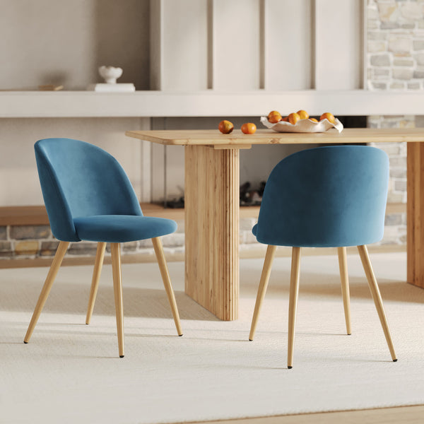 Cosy - Juego de 2 sillas de terciopelo azul y patas de metal