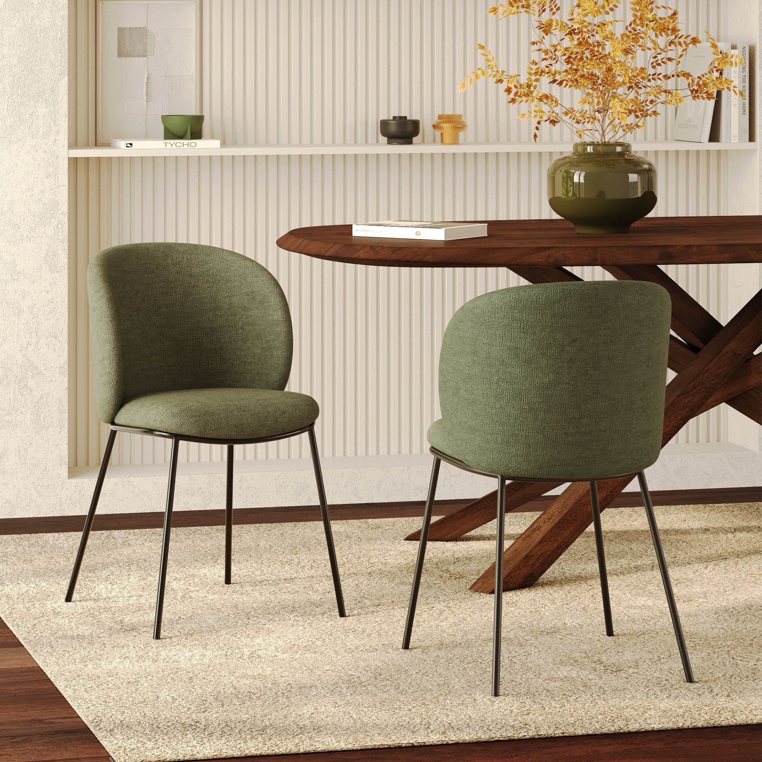 Bulle - Lot De 2 Chaises En Tissu Vert Kaki, Pieds Métal Noir