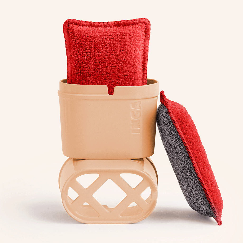 Esponja lavable roja con soporte