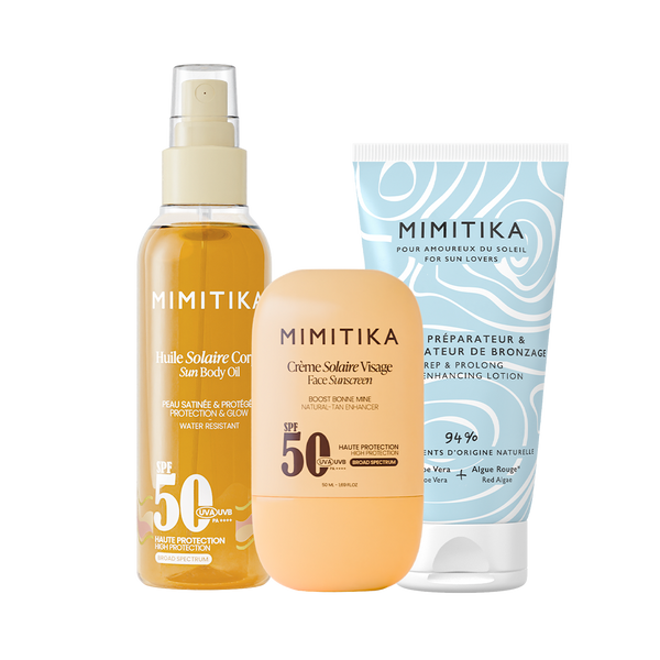Trio Crème Visage SPF50 + Huile Solaire SPF50 + Lait Prolongateur De Bronzage
