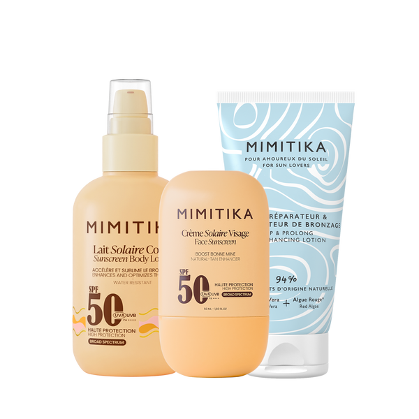 TRIO Lait solaire SPF50 + Crème visage SPF50 + Lait Prolongateur de Bronzage