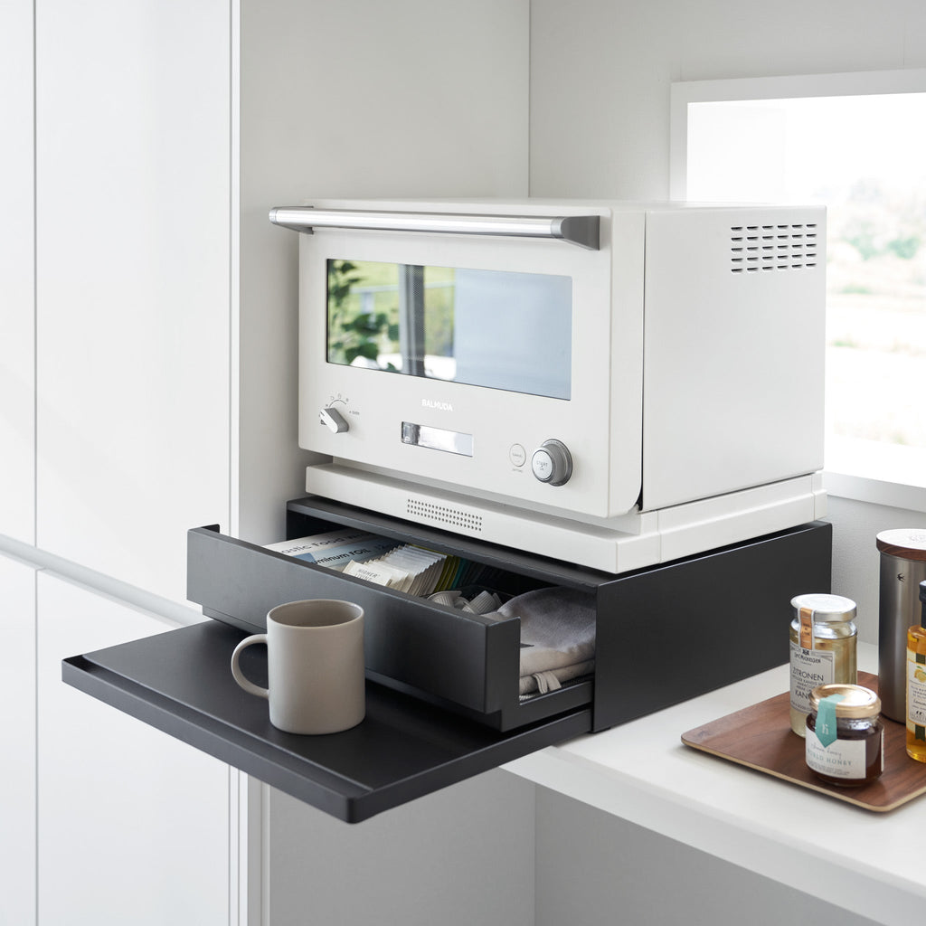 Tower Sliding Counter Tray With Drawer - Black