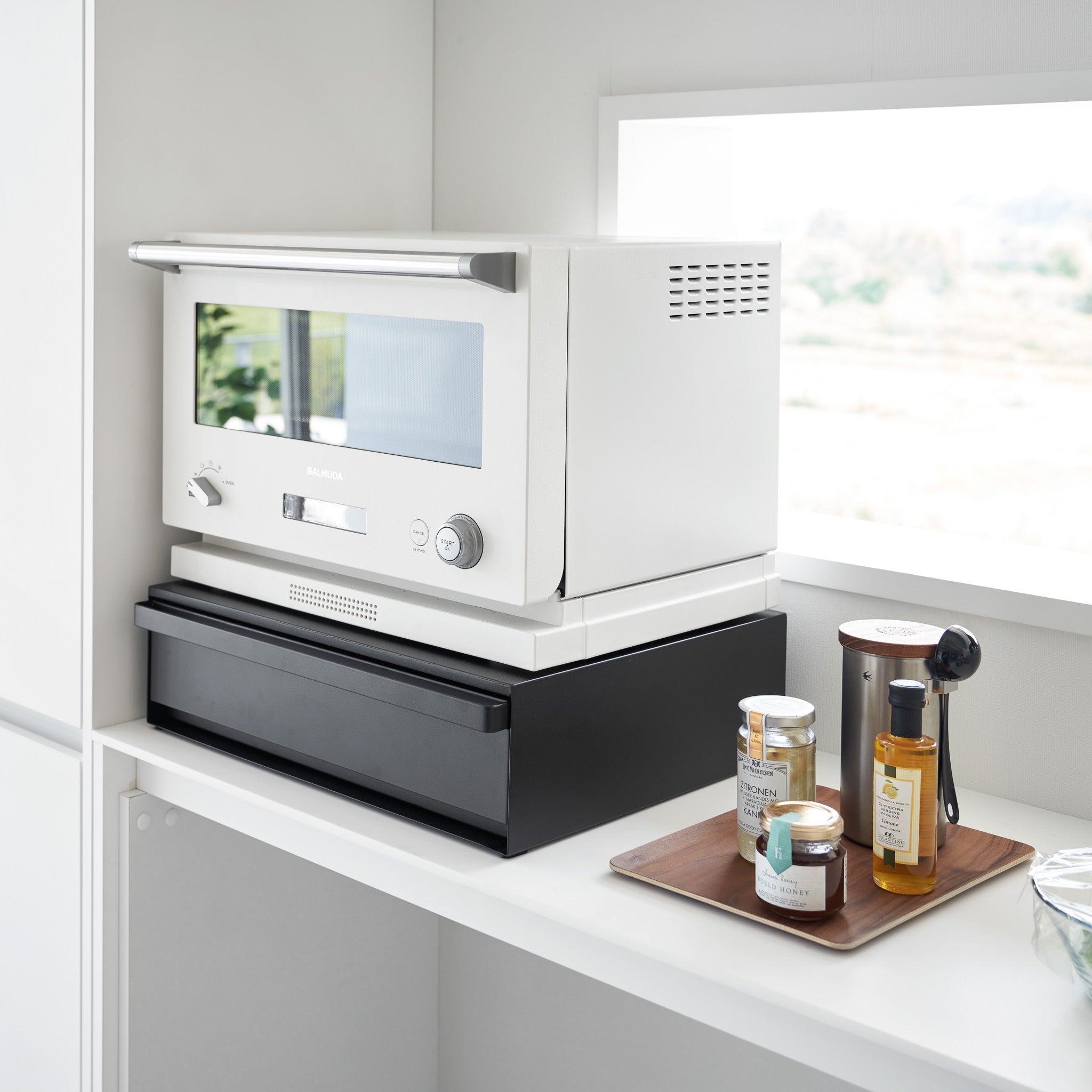 Tower Sliding Counter Tray With Drawer - Black
