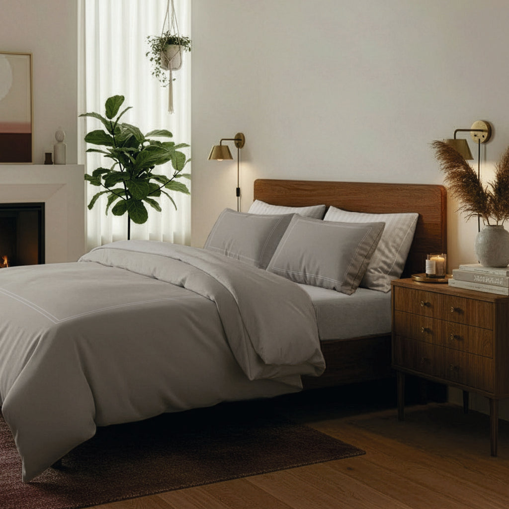Annecy - Housse De Couette + Taie D'Oreiller - Satin De Coton - Taupe / Taupe