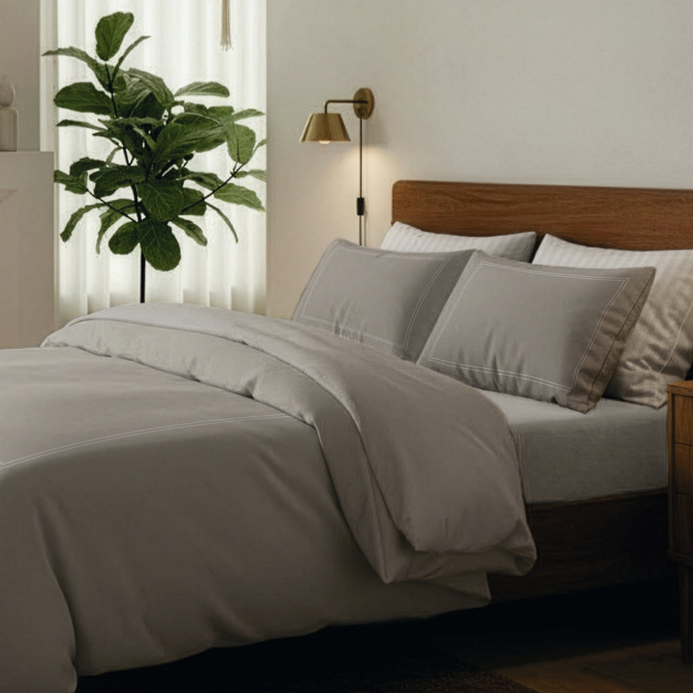 Annecy - Drap Plat - Satin De Coton - Taupe / Taupe