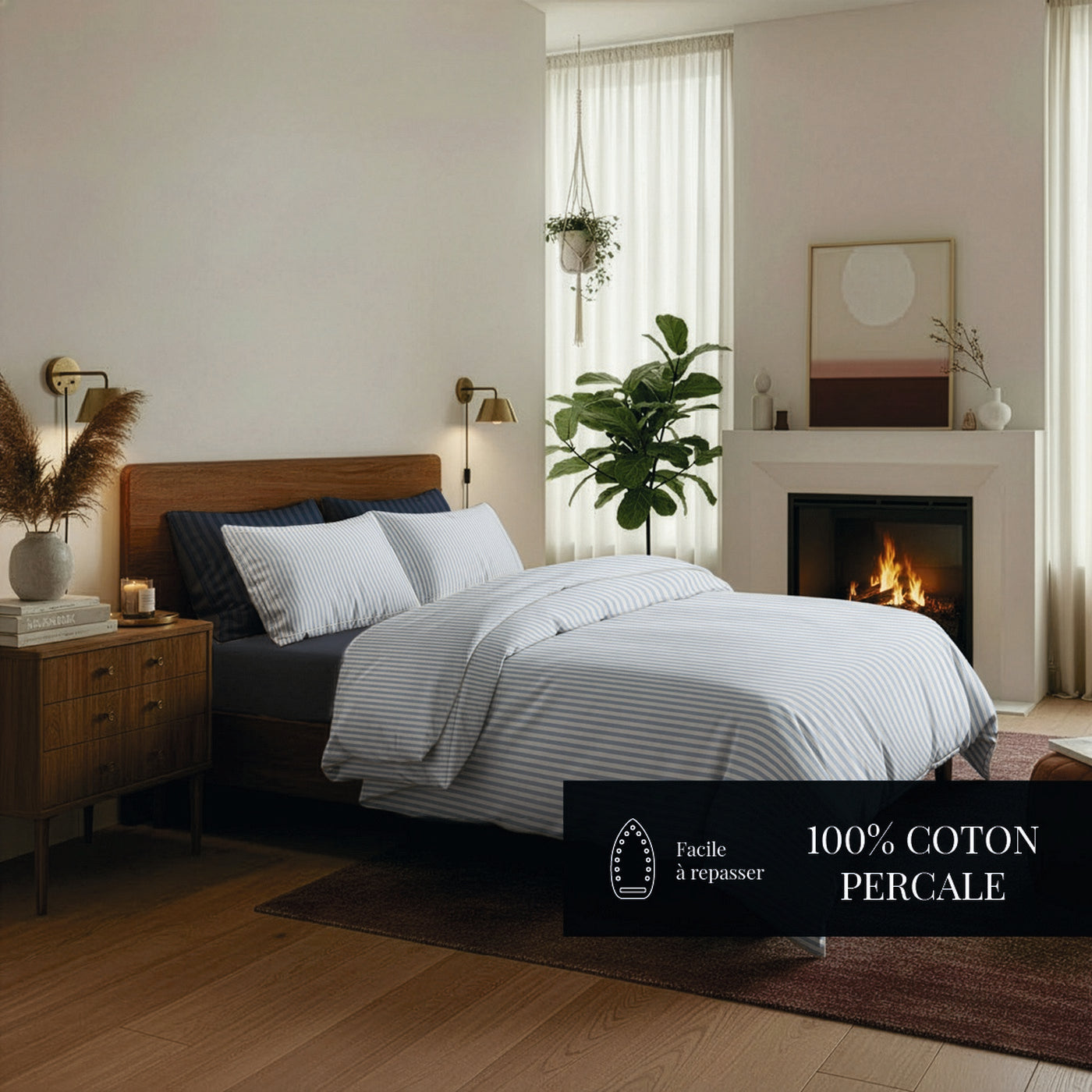Sorbonne Sheet Set - Drap Plat Percale De Coton - Bleu Clair