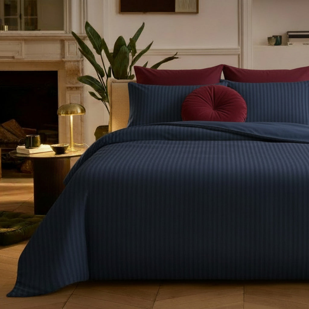 Dobby Stripe Woven - Ensemble De Draps - Satin De Coton - Blue 11