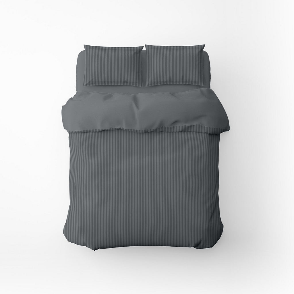 Dobby Stripe Woven - Funda Nórdica + Funda De Almohada - Satén De Algodón - Gris 02
