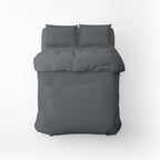 Dobby Stripe Woven - Funda Nórdica + Funda De Almohada - Satén De Algodón - Gris 02
