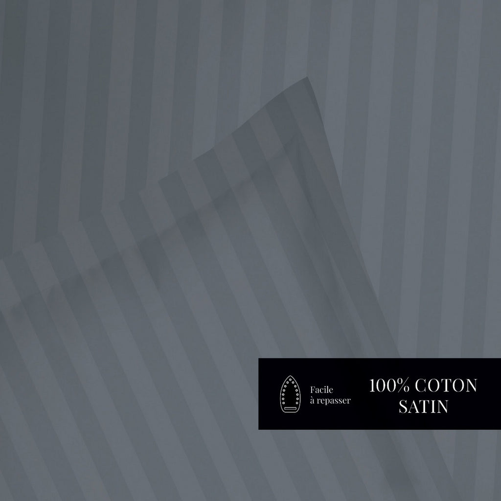 Dobby Stripe Woven Sheet Set - Drap Plat - Satin De Coton - Gris 02