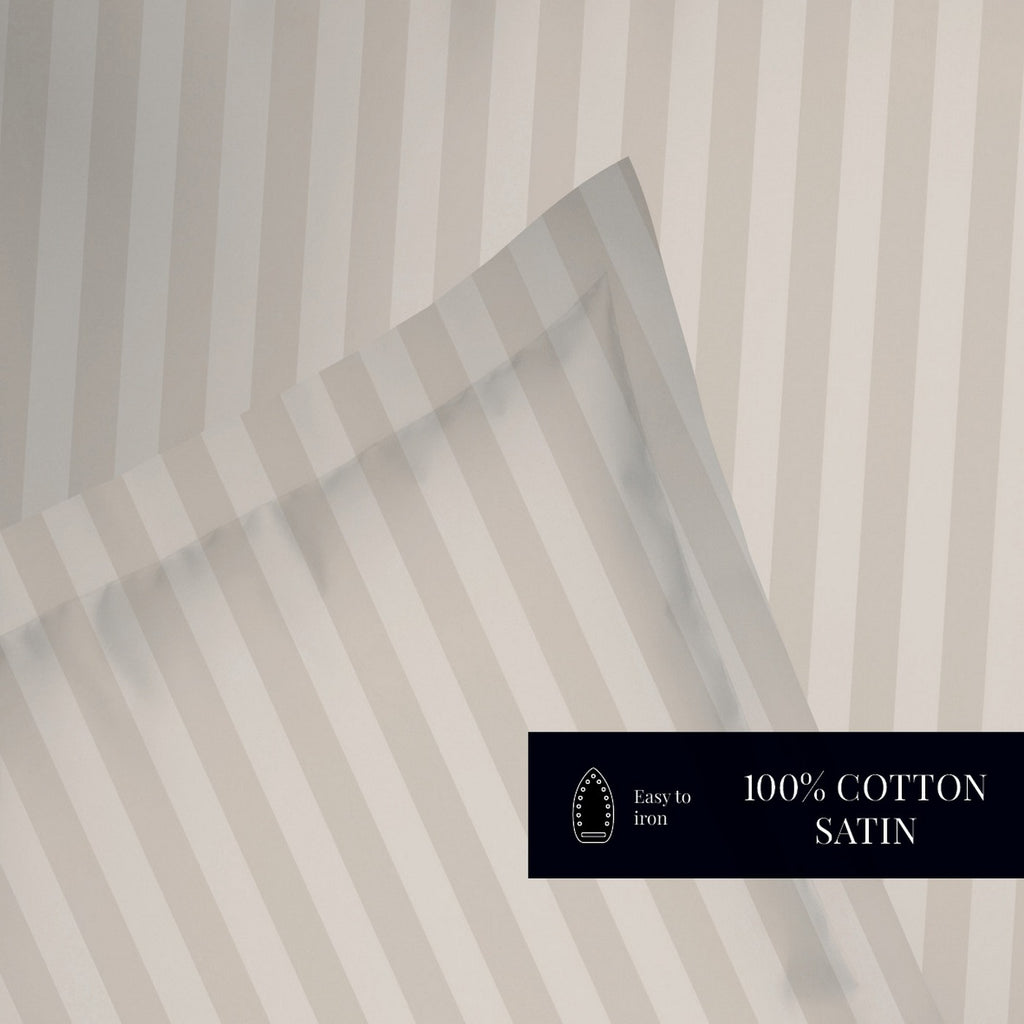 Dobby Stripe Woven - Housse De Couette + Taie D'Oreiller - Satin De Coton - Taupe 01
