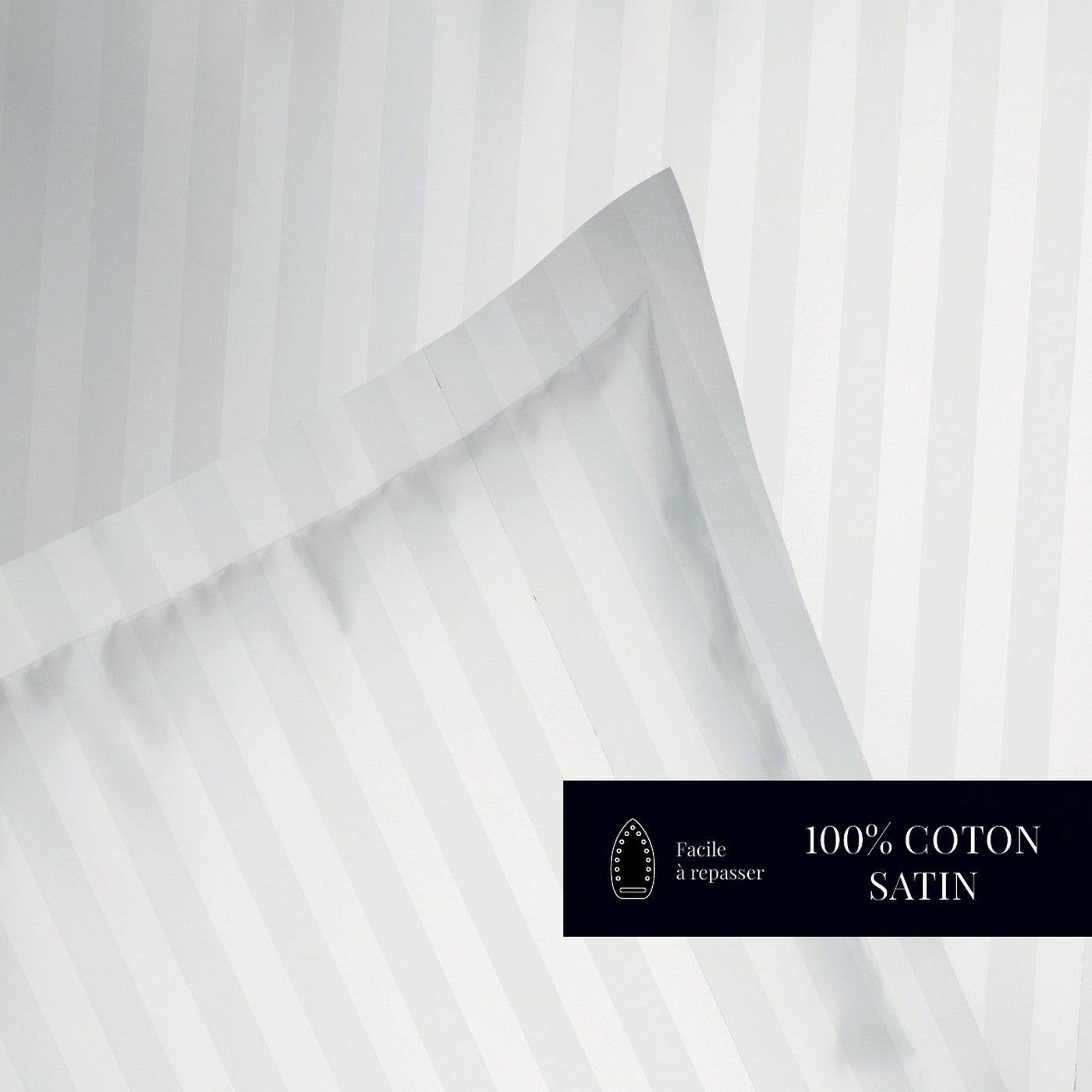 Dobby Stripe Woven Sheet Set - Drap Plat - Satin De Coton - Blanc 01