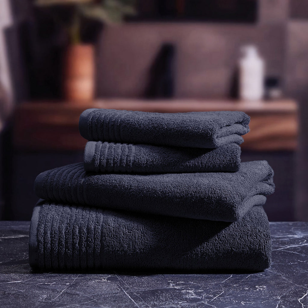 Ecume - Serviette + Drap De Bain Coton Peigné Lt - Bleu Marine