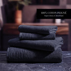 Ecume - Serviette + Drap De Bain Coton Peigné Lt - Bleu Marine