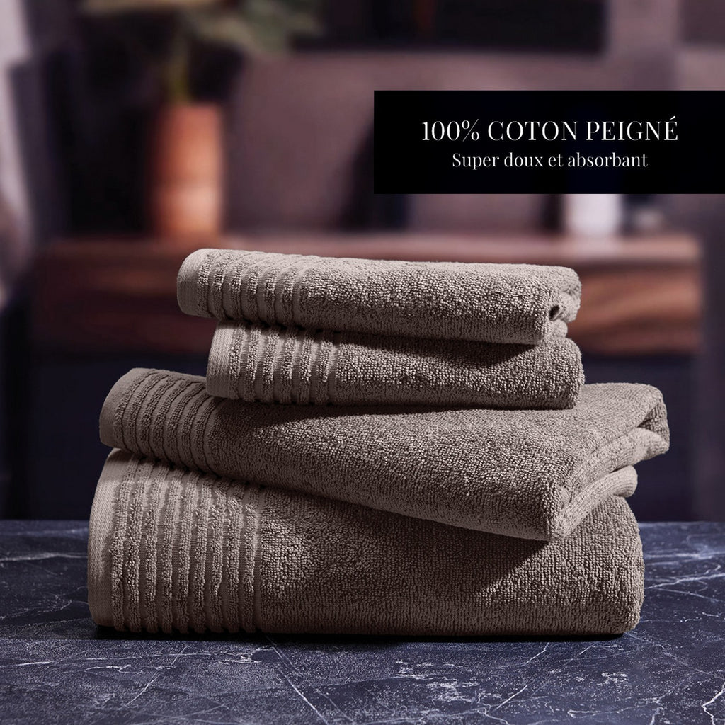 Ecume - Serviette + Drap De Bain Coton Peigné Lt - Brun