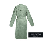 Uni - Peignoir Coton Velours Avec Capuche - Vert Sauge