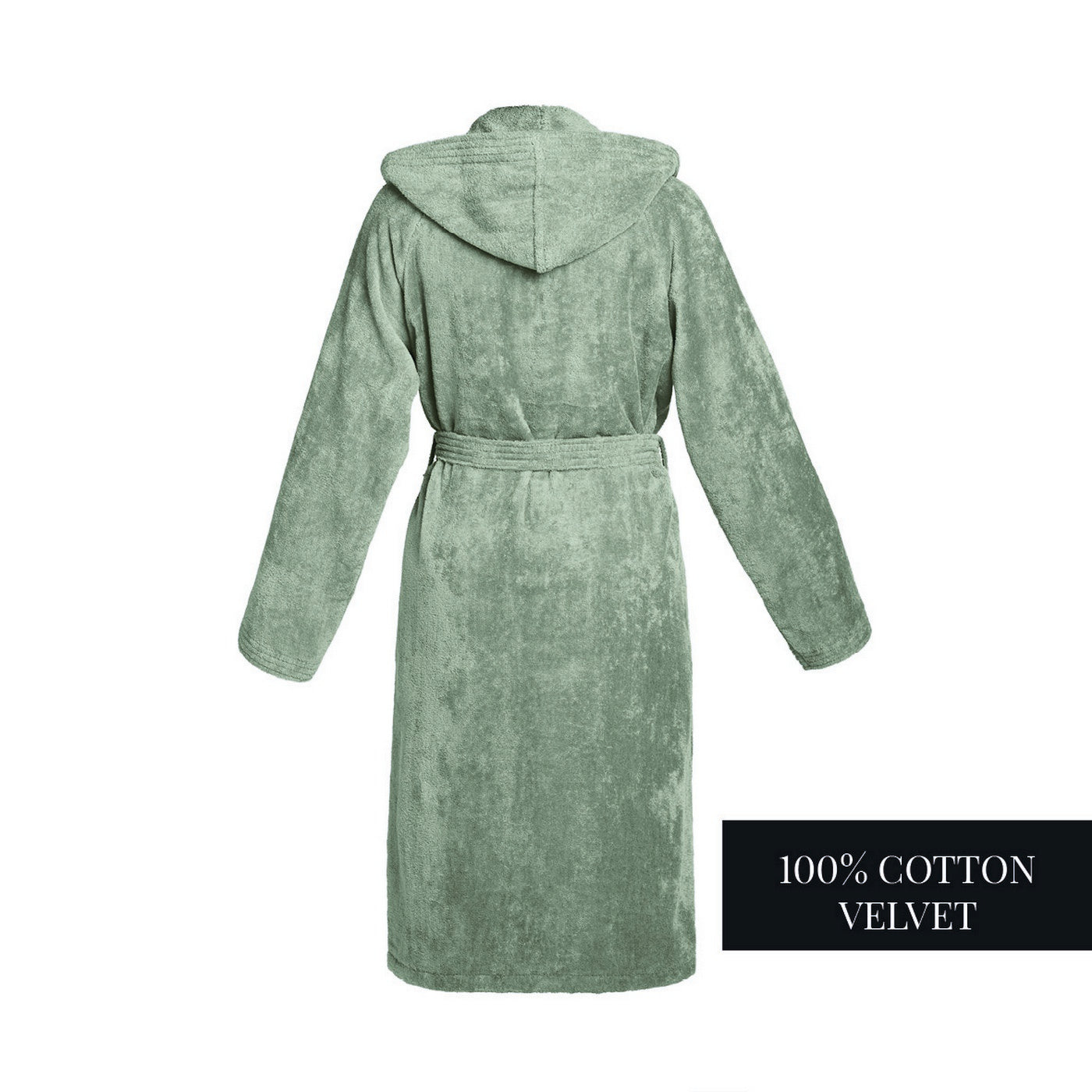 Uni - Peignoir Coton Velours Avec Capuche - Vert Sauge