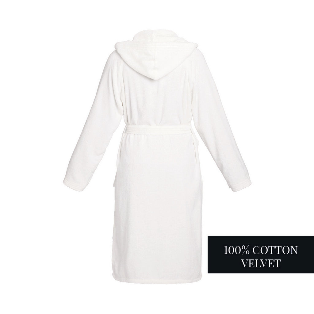 Uni - Peignoir Coton Velours Avec Capuche - Blanc
