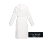 Uni - Peignoir Coton Velours Avec Capuche - Blanc