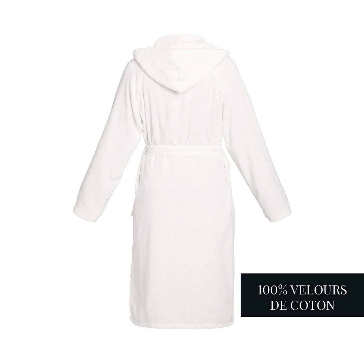 Uni - Peignoir Coton Velours Avec Capuche - Blanc