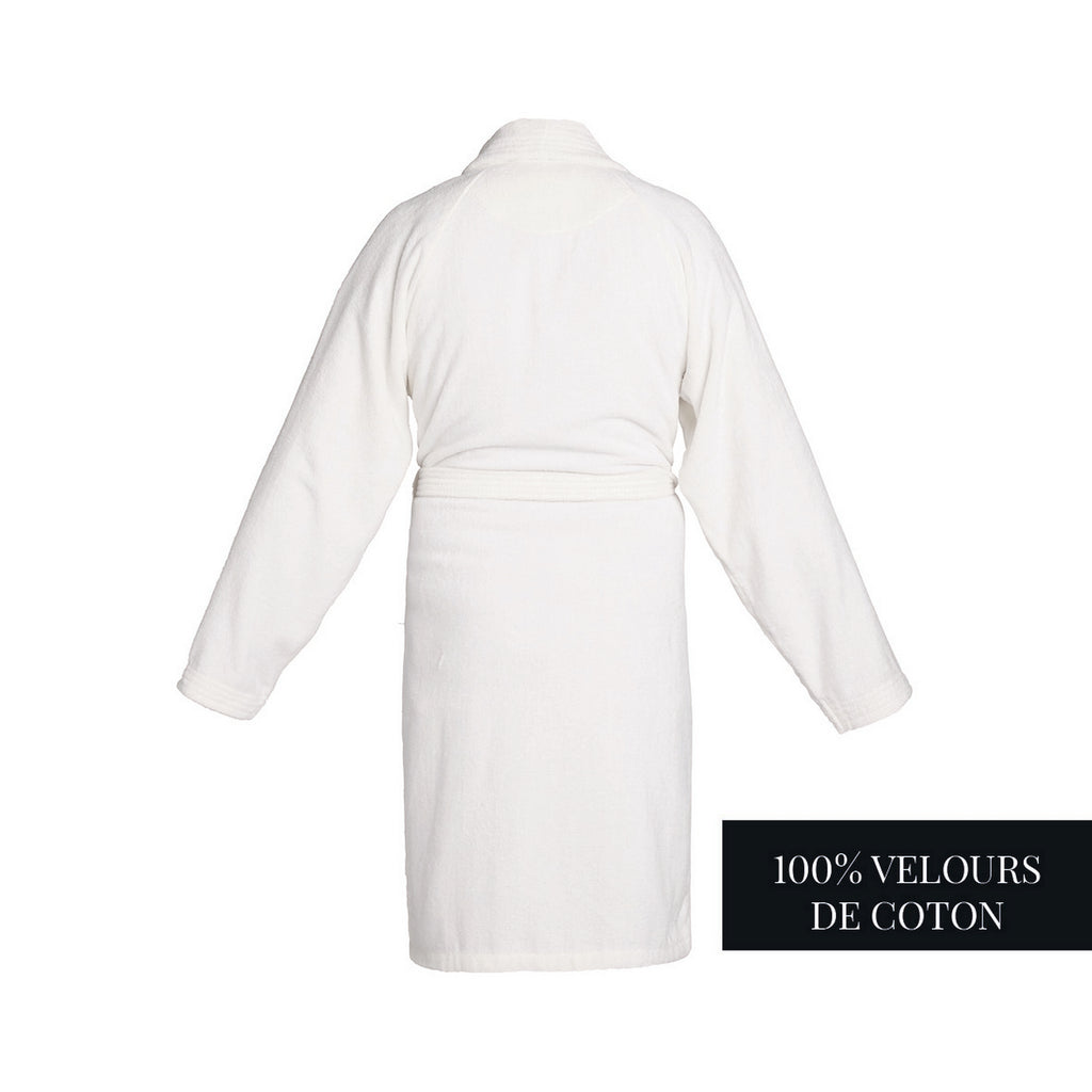 Uni - Peignoir À Col Châle Velours De Coton - Blanc
