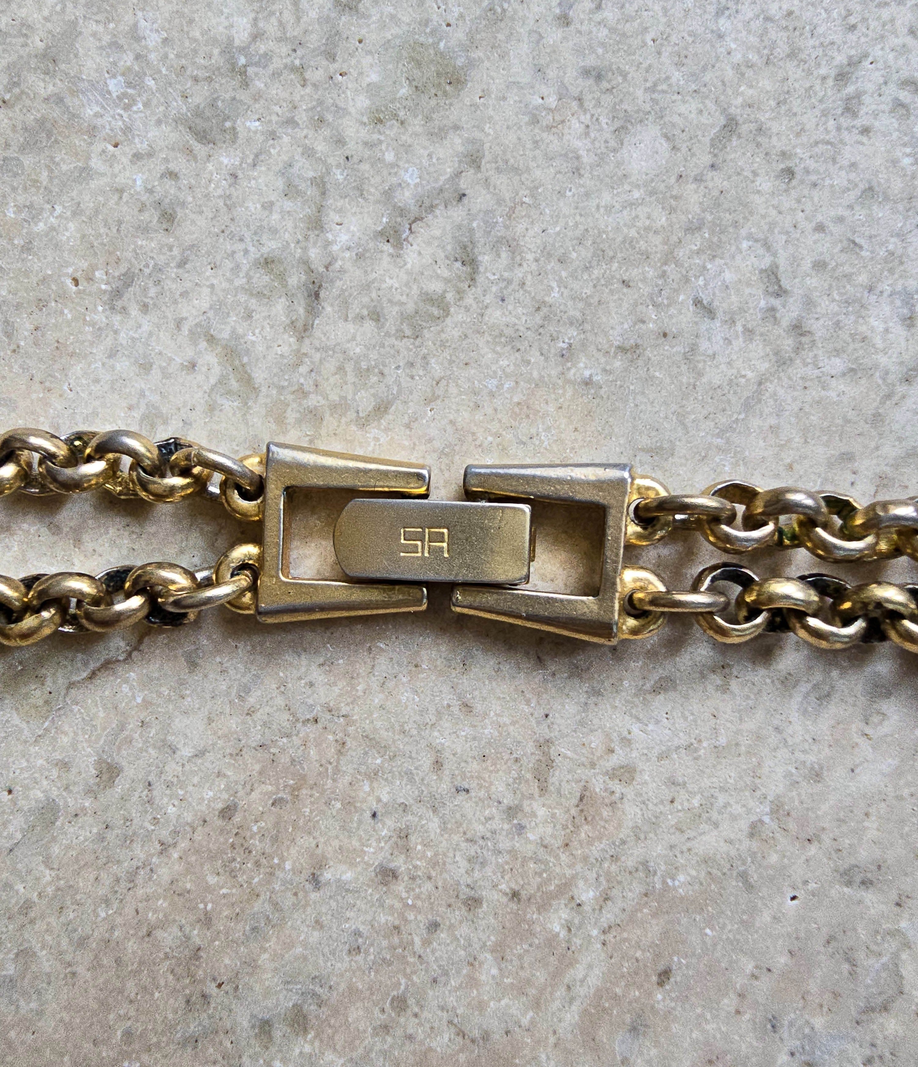 Collier Sonia Rykiel Vintage Plaqué Or - Maillons Entrelacés Et Strass Ovales Transparents